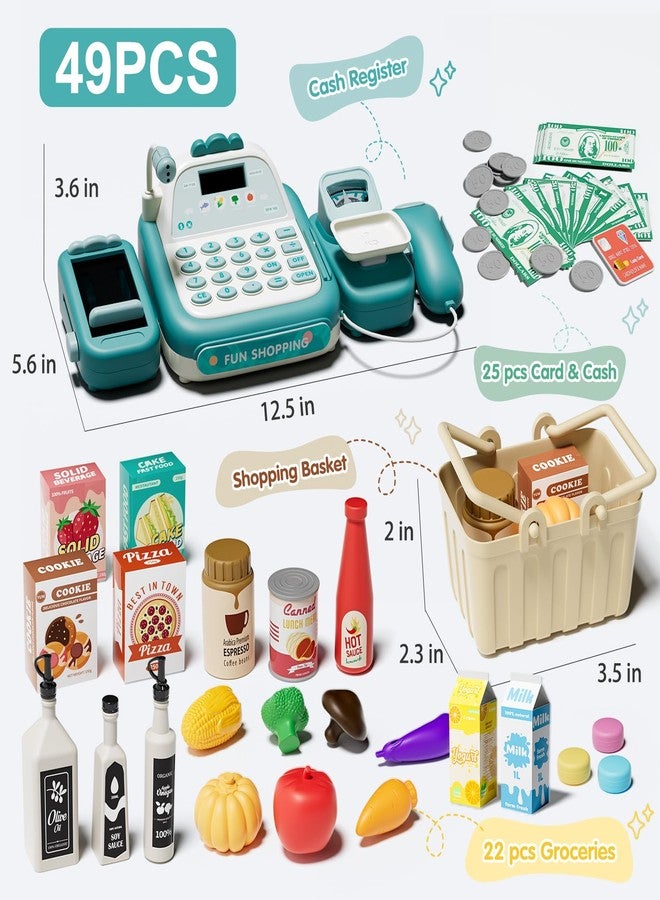 STACTCUTE 49PCS Pretend Play Cash Register Toy Set for Kids with Real Calculator,Scanner,Microphone,Conveyor Belt,Weighing Tool,Cashier Playset Realistic Gift for Toddler Kid Ages 3 4 5 6 7 8 (Green) - Image 2